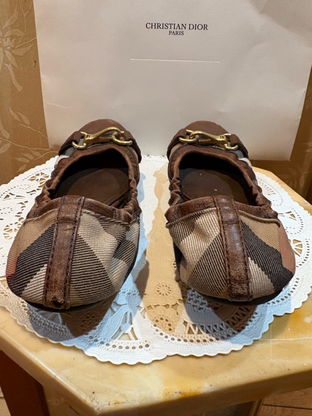 Burberry Brown  Canvas & Leather Ballet Flats with Brass Bit Detail - Picture 6 of 8